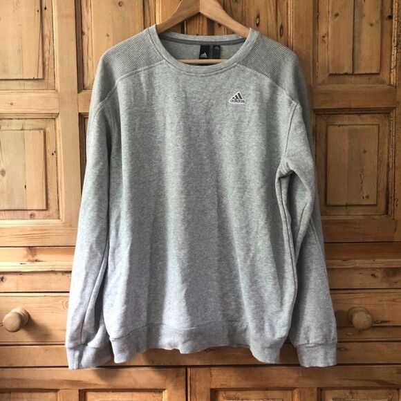 Adidas Men's Small Gray Rib Crewneck Sweater Pullover Casual Longsleeve Logo - Picture 1 of 7